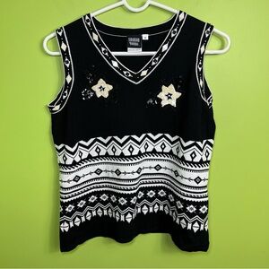 Sharon Young rayon/nylon vintage beaded tank accents geometric patterns size M